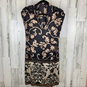 Hale Bob 94% silk dress. Tan,Cream,Black Size L